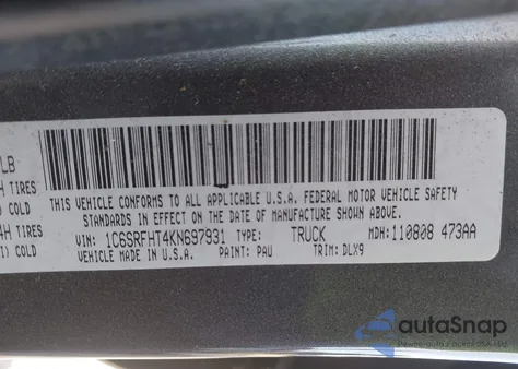 2019 Ram 1500 Limited 4X4 5'7 Box из США, поврежденный, VIN 1C6SRFHT4KN697931